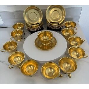 Pickard Pattern 689 Gold Encrusted  Etched Gold Fine China Tea Cups & Saucers 12